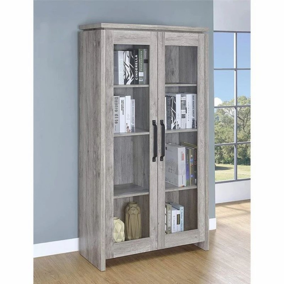 China Cabinets & Hutches * | Bowery Hill Traditional 2 Door Wood Curio Cabinet In Grey