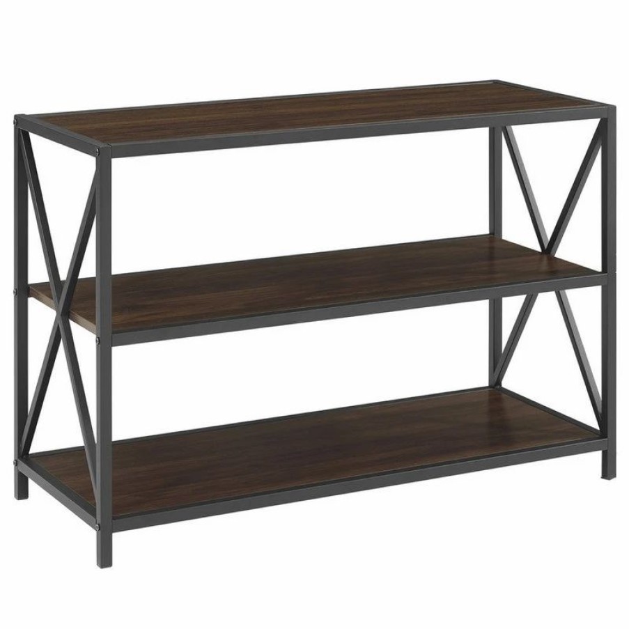 Shelving * | Walker Edison Furniture Company 40 X-Frame Metal And Wood Media Bookshelf, Dark Walnut