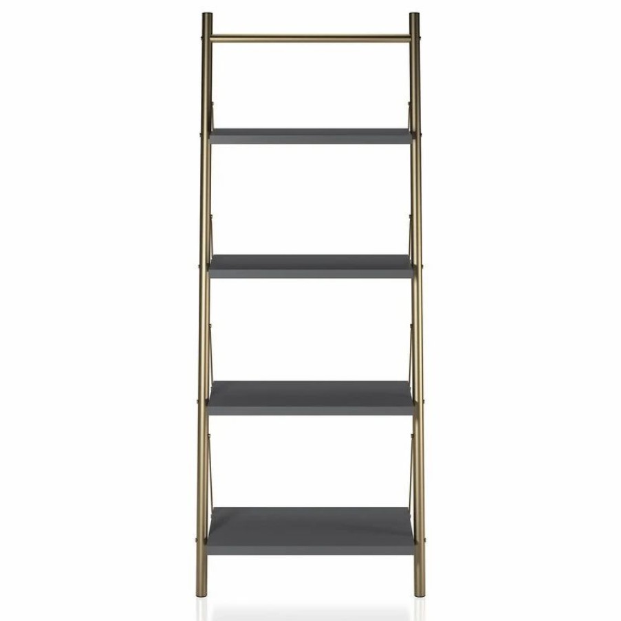 Shelving * | Brimfield & May Cosmoliving By Cosmopolitan Nova 4 Shelf Ladder Bookcase, Graphite Grey