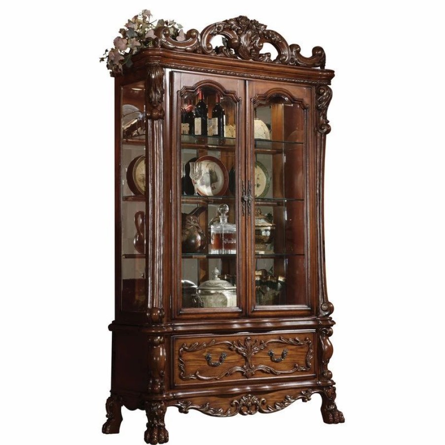 China Cabinets & Hutches * | Acme Furniture Acme Dresden Curio Cabinet, Cherry Oak