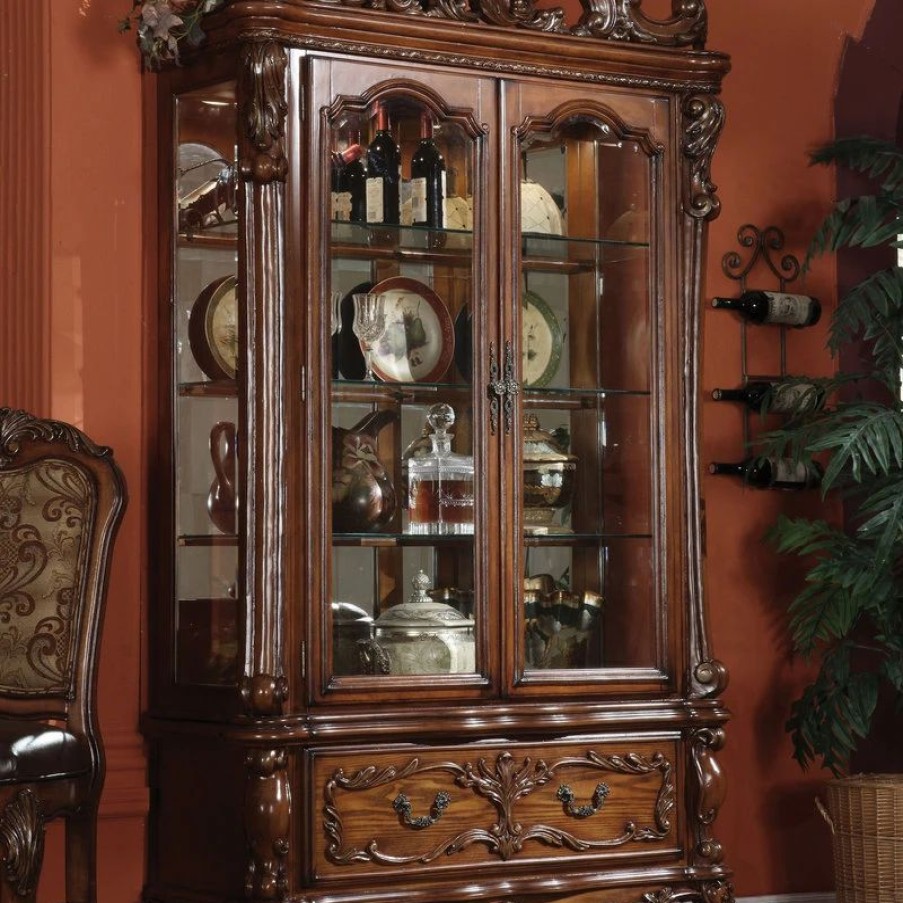 China Cabinets & Hutches * | Acme Furniture Acme Dresden Curio Cabinet, Cherry Oak