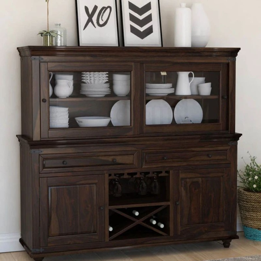 China Cabinets & Hutches * | Sierra Living Concepts Inc Oklahoma Farmhouse Traditional Rosewood Dining Room Buffet With Hutch