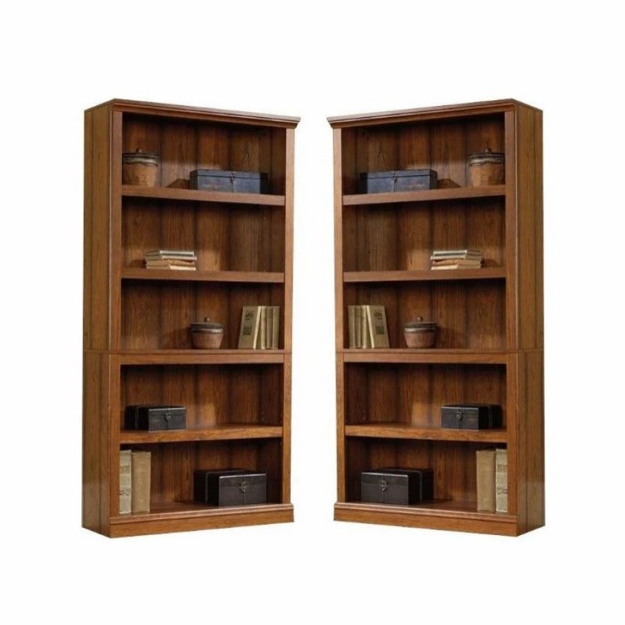 Shelving * | Home Square Modern 2 Piece Wood Bookcase Set With 5 Shelf In Washington Cherry