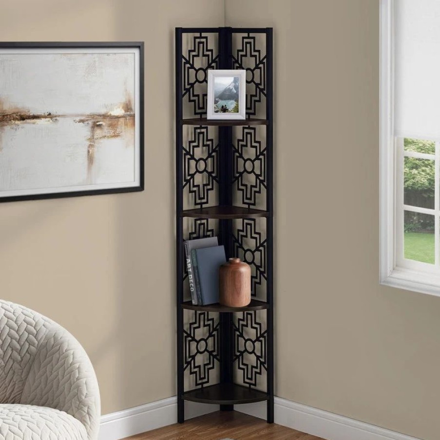 Shelving * | Monarch Transitional Corner Shelf With Espresso And Black Finish I 3622