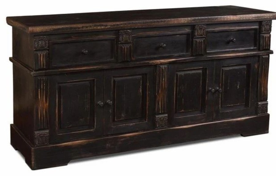 Buffets & Sideboards * | Crafters And Weavers Eboni 4 Door / 3 Drawer Sideboard Black