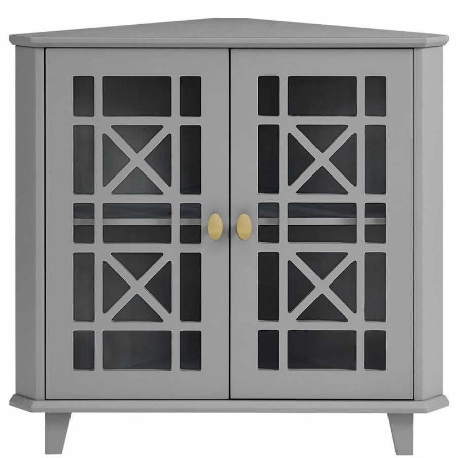 Accent Chests & Cabinets * | Walker Edison Gwen Fretwork Corner Accent Cabinet Grey