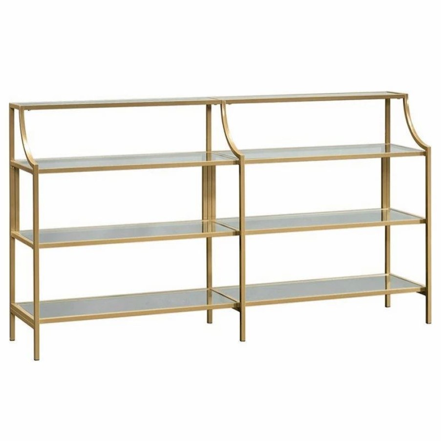 Shelving * | Home Square 2 Piece Bookcase And Console Table Set In Satin Gold