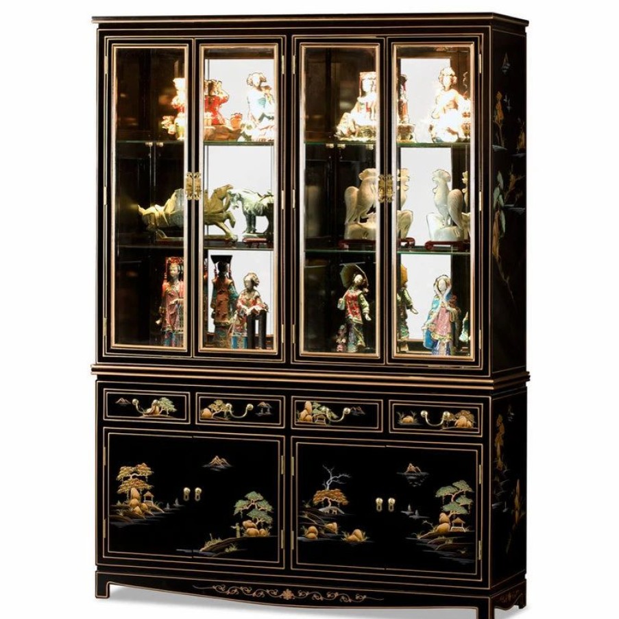 China Cabinets & Hutches * | China Furniture And Arts 60In Black Lacquer Chinoiserie Oriental China Cabinet