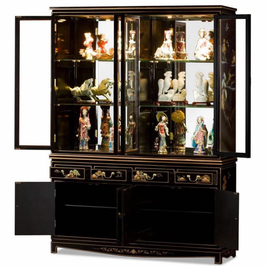 China Cabinets & Hutches * | China Furniture And Arts 60In Black Lacquer Chinoiserie Oriental China Cabinet