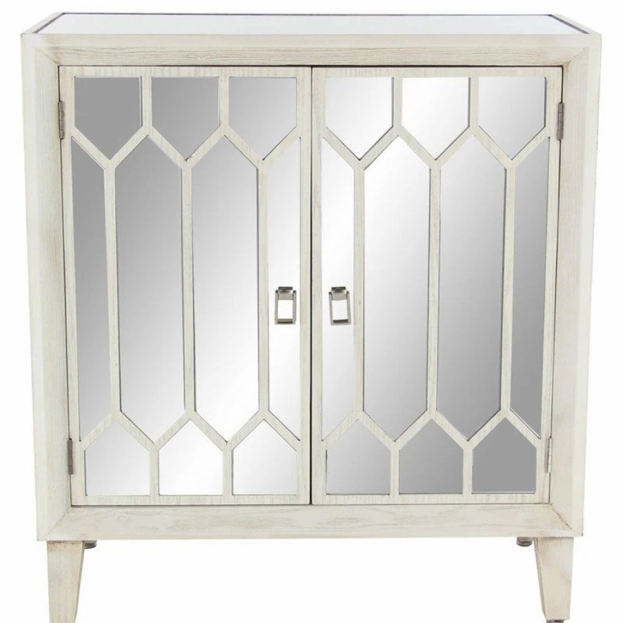 Accent Chests & Cabinets * | Brimfield & May Modern Rectangular White Wood And Glass Geometric Cabinet, 34 X 32L" X 16