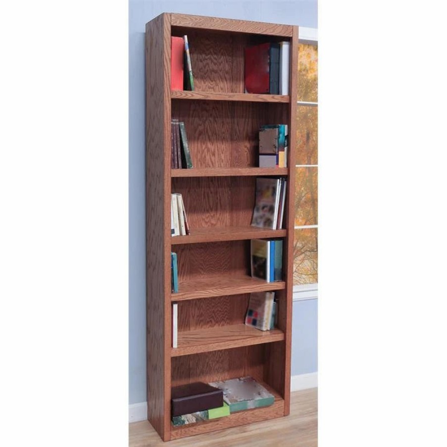 Shelving * | Bowery Hill Traditional 84 Tall 6-Shelf Wood Bookcase In Dry Oak