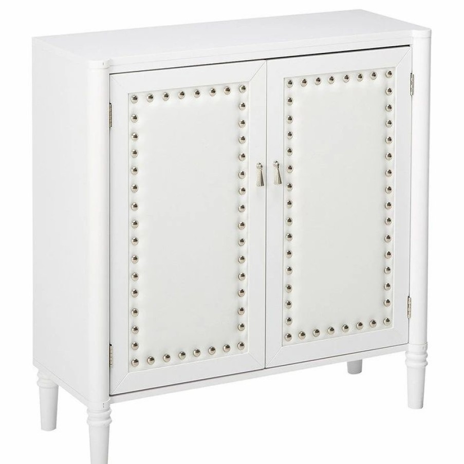 Accent Chests & Cabinets * | Pilaster Designs Belinda 2 Door Accent Display Cabinet With Storage Shelf, Faux Leather, White