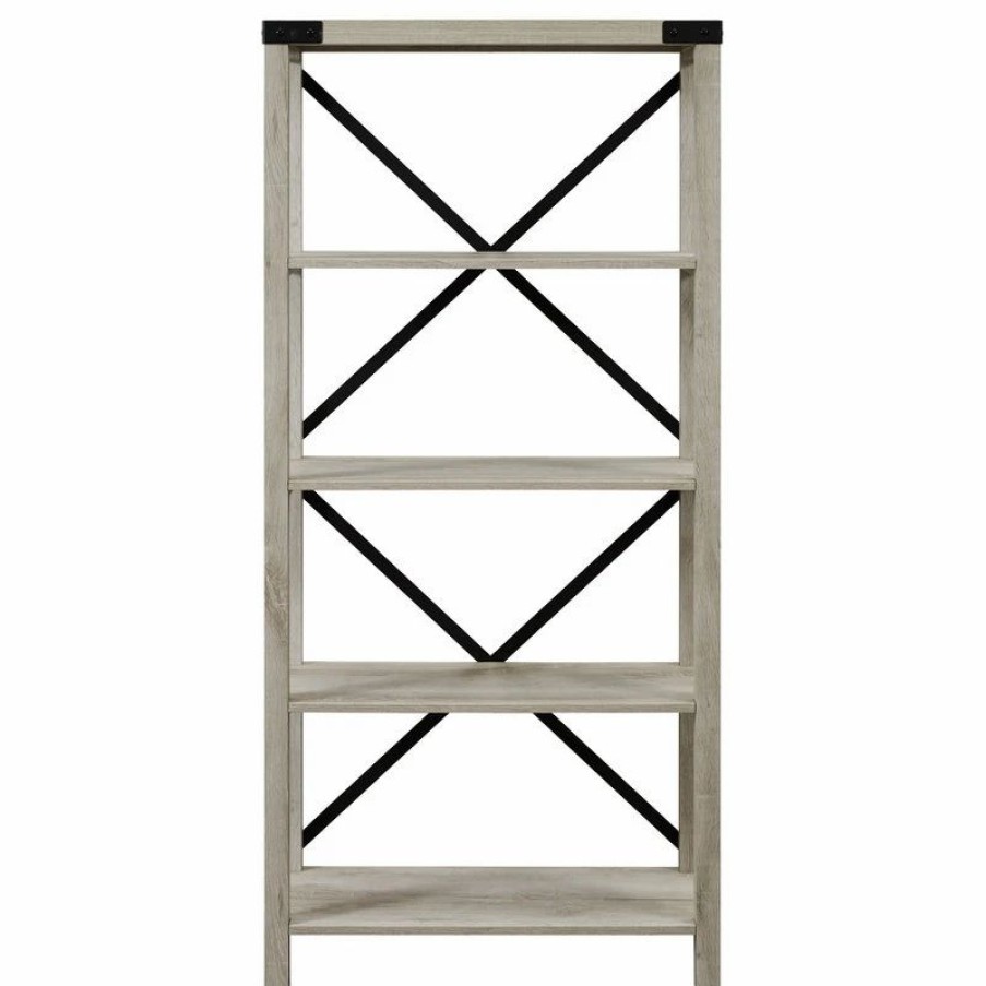 Shelving * | Walker Edison 64 Farmhouse Metal X Bookcase, White Oak