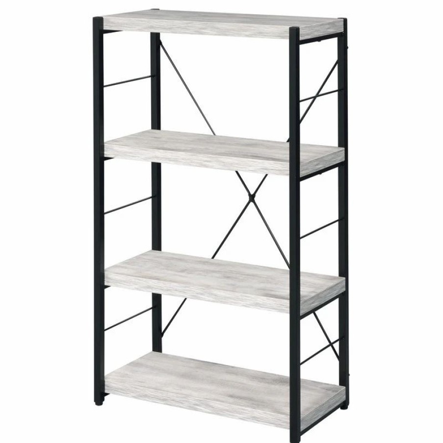 Shelving * | Acme Furniture Acme Jurgen Bookshelf With Antique White And Black 92917