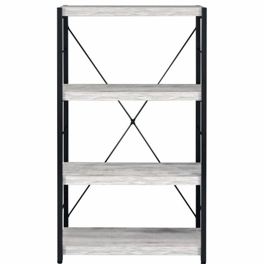 Shelving * | Acme Furniture Acme Jurgen Bookshelf With Antique White And Black 92917