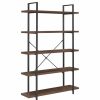 Shelving * | Belleze Industrial Bookcase Open Etagere Book Shelf Metal/Wood, Dark Walnut, 5 Shelves