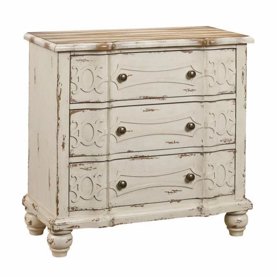 Accent Chests & Cabinets * | Home Fare Homefare Ornate Overlay Three-Drawer Wood Chest In Weathered Yellow