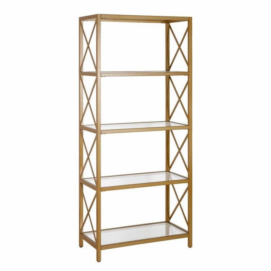 Shelving * | Henn&Hart 66 4 Tier Bookcase Brushed Brass Gold Finish