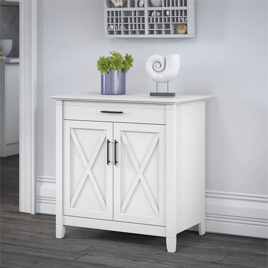 Accent Chests & Cabinets * | Bush Business Furniture Bush Furniture Key West Secretary Desk With Storage Cabinet In Pure White Oak