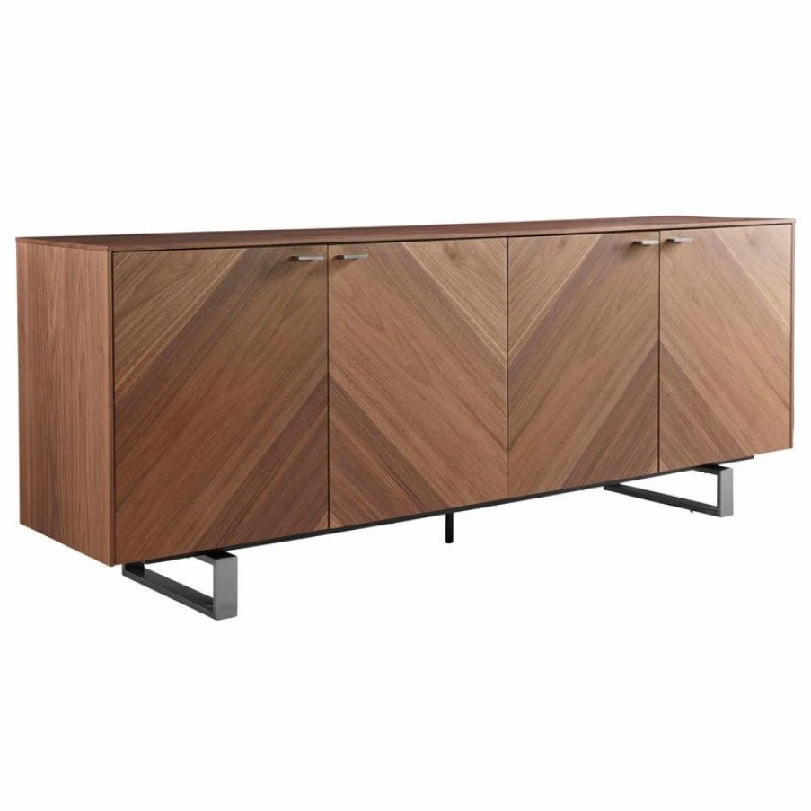 Buffets & Sideboards * | Euro Style Alvarado 79 Sideboard, American Walnut With Brushed Stainless Steel Base