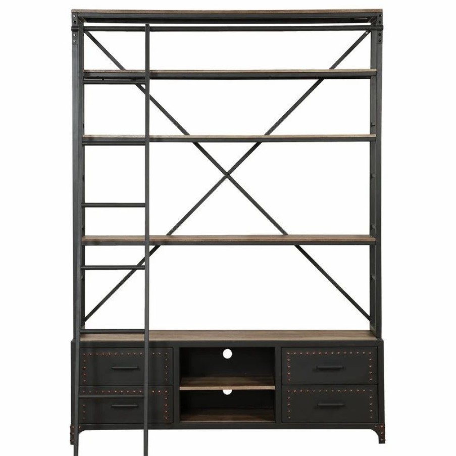 Shelving * | Acme Furniture Acme Actaki Etagere Bookcase With Ladder In Sandy Gray