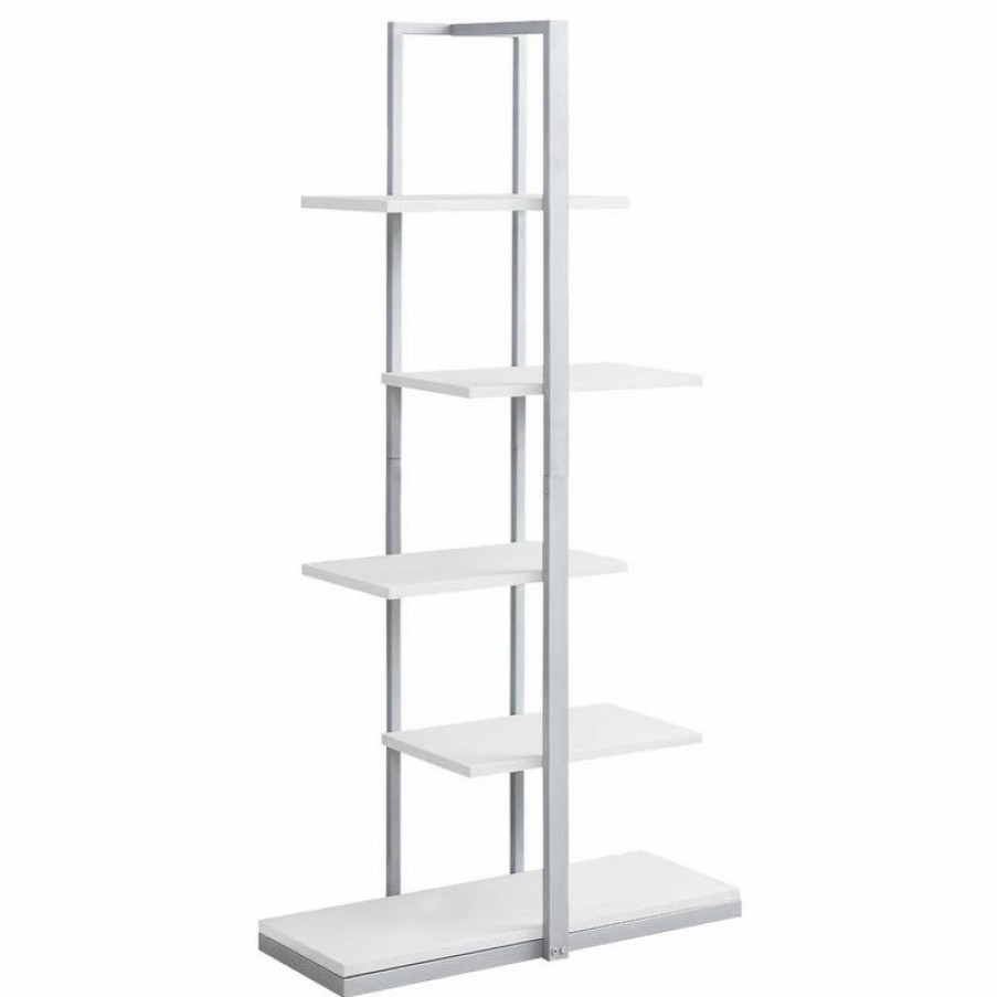 Shelving * | Monarch Specialties Bookshelf, Bookcase, Etagere, 5 Tier, 60 H, Office, Bedroom, Metal, White/Silver