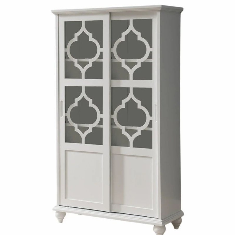 Shelving * | Pilaster Designs Callum Wood Curio Bookcase With Sliding Glass Doors, White