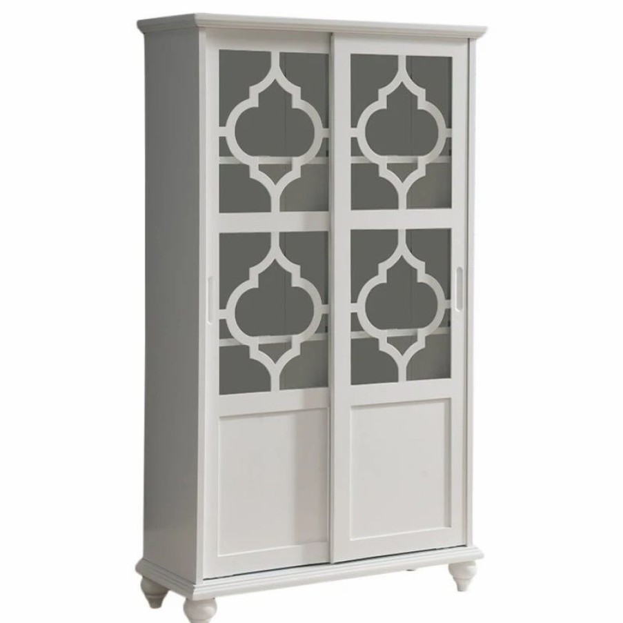 Shelving * | Pilaster Designs Callum Wood Curio Bookcase With Sliding Glass Doors, White