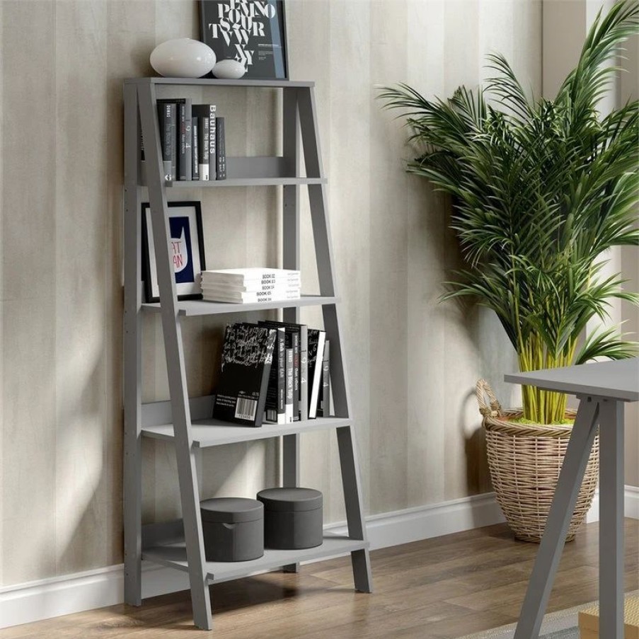 Shelving * | Walker Edison 55 Wood Ladder Bookshelf, Gray