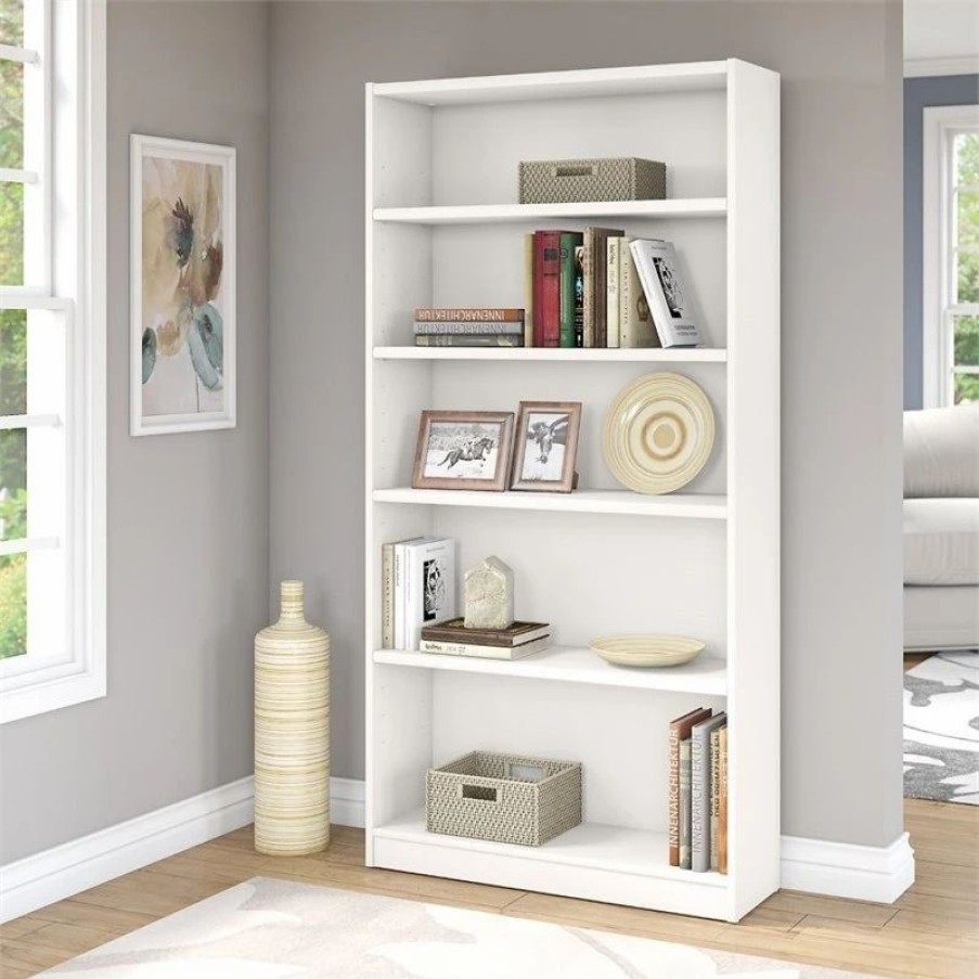 Shelving * | Bush Business Furniture Universal 5 Shelf Bookcase In Pure White Engineered Wood