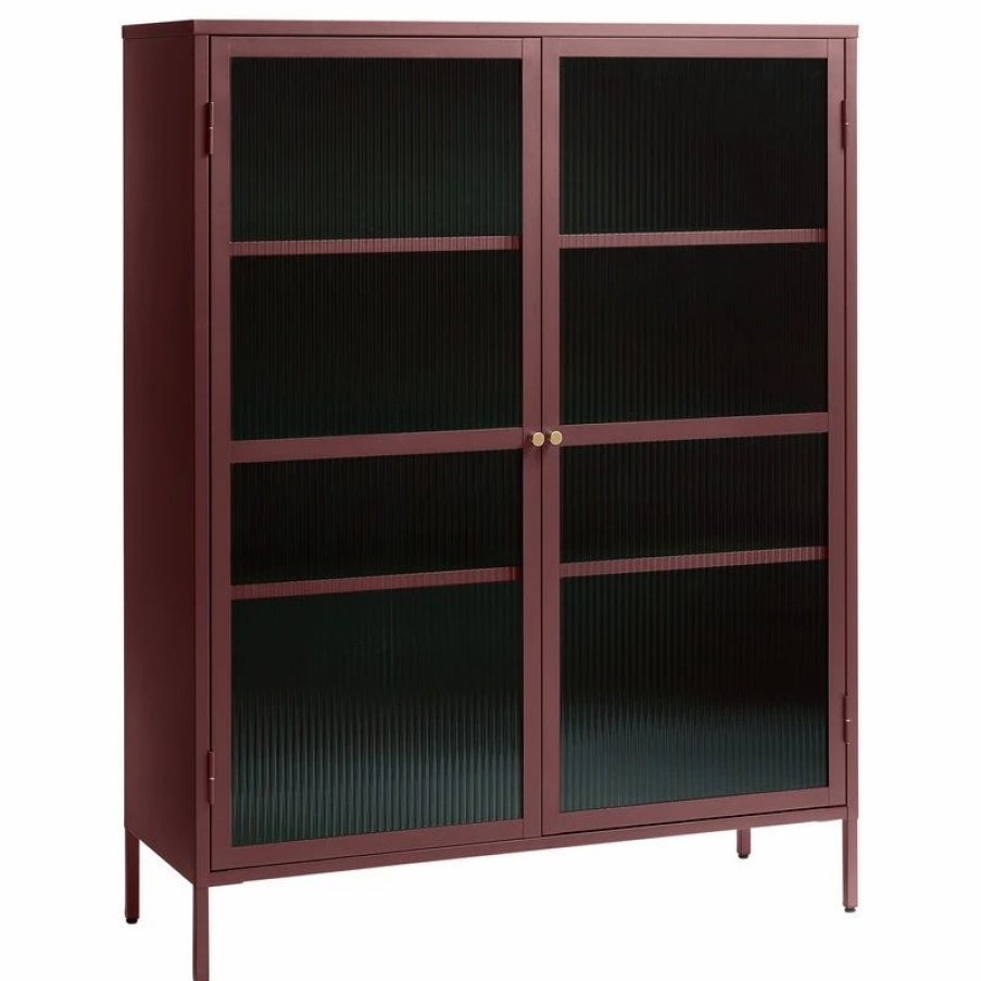 China Cabinets & Hutches * | Unique Furniture Bronco 55 Contemporary Glass & Metal Display Cabinet In Red