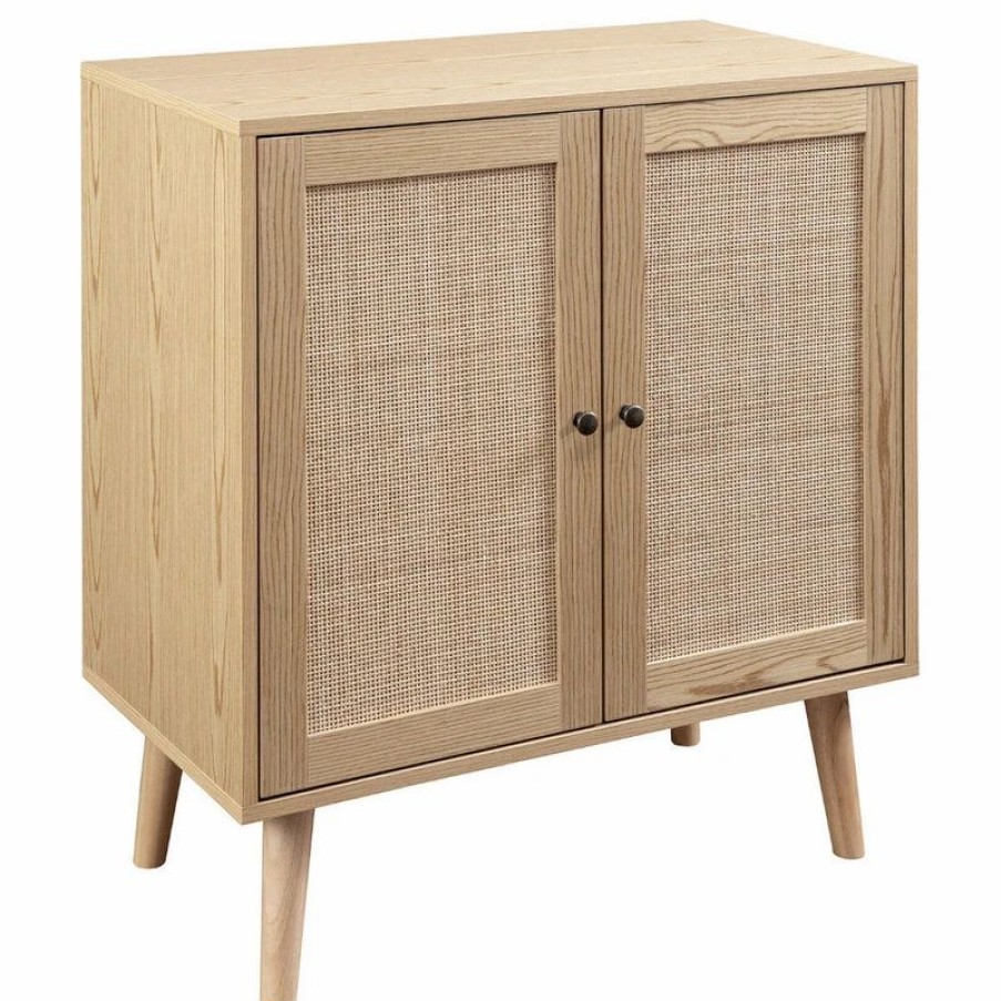 Accent Chests & Cabinets * | Walker Edison Boho 2 Door Solid Wood And Rattan Accent Cabinet Natural