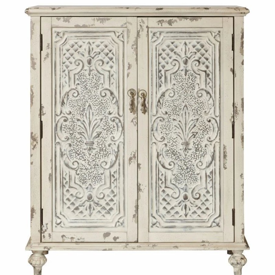 Accent Chests & Cabinets * | Home Meridian Accentrics Home Two Door Fleur De Lis Accent Chest With White Ds-P017017A