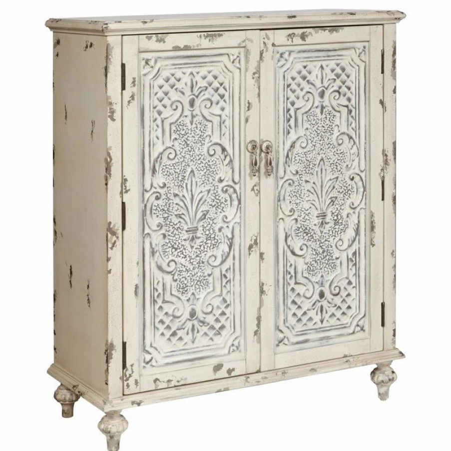 Accent Chests & Cabinets * | Home Meridian Accentrics Home Two Door Fleur De Lis Accent Chest With White Ds-P017017A