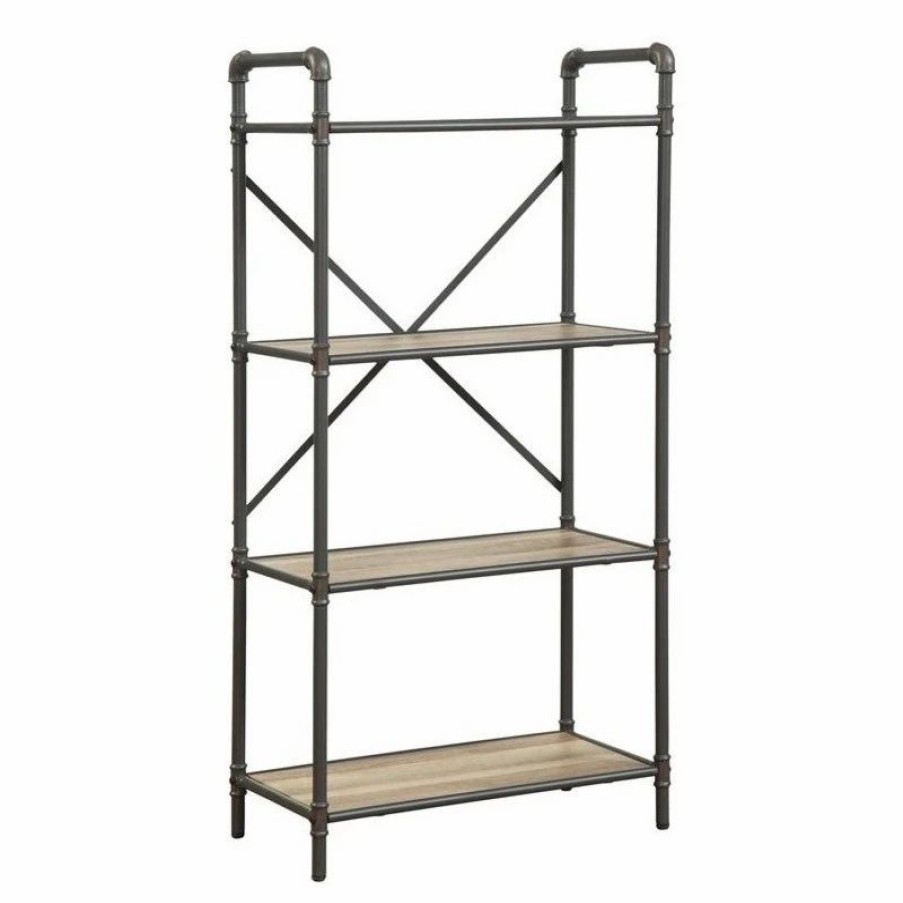 Shelving * | Acme Furniture Acme Itzel 4 Wooden Tiers Rectangular Bookshelf In Antique Oak And Sandy Gray