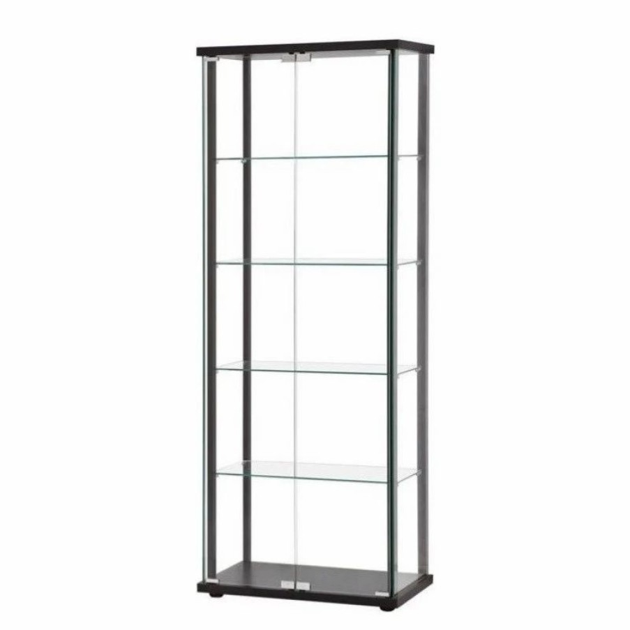 China Cabinets & Hutches * | Bowery Hill 5 Shelf Contemporary Glass Wood Curio Cabinet In Black