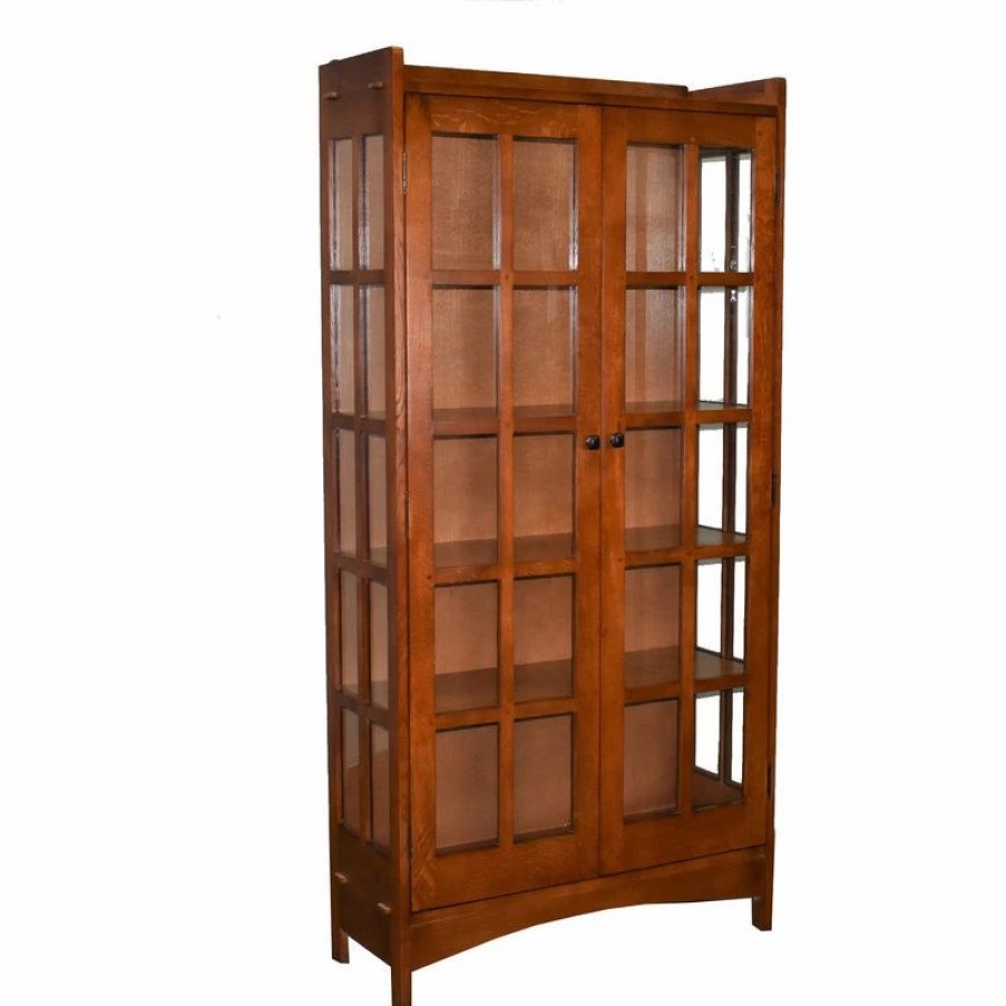 China Cabinets & Hutches * | Crafters And Weavers Mission Quarter Sawn White Oak Tall China Cabinet, Golden Brown